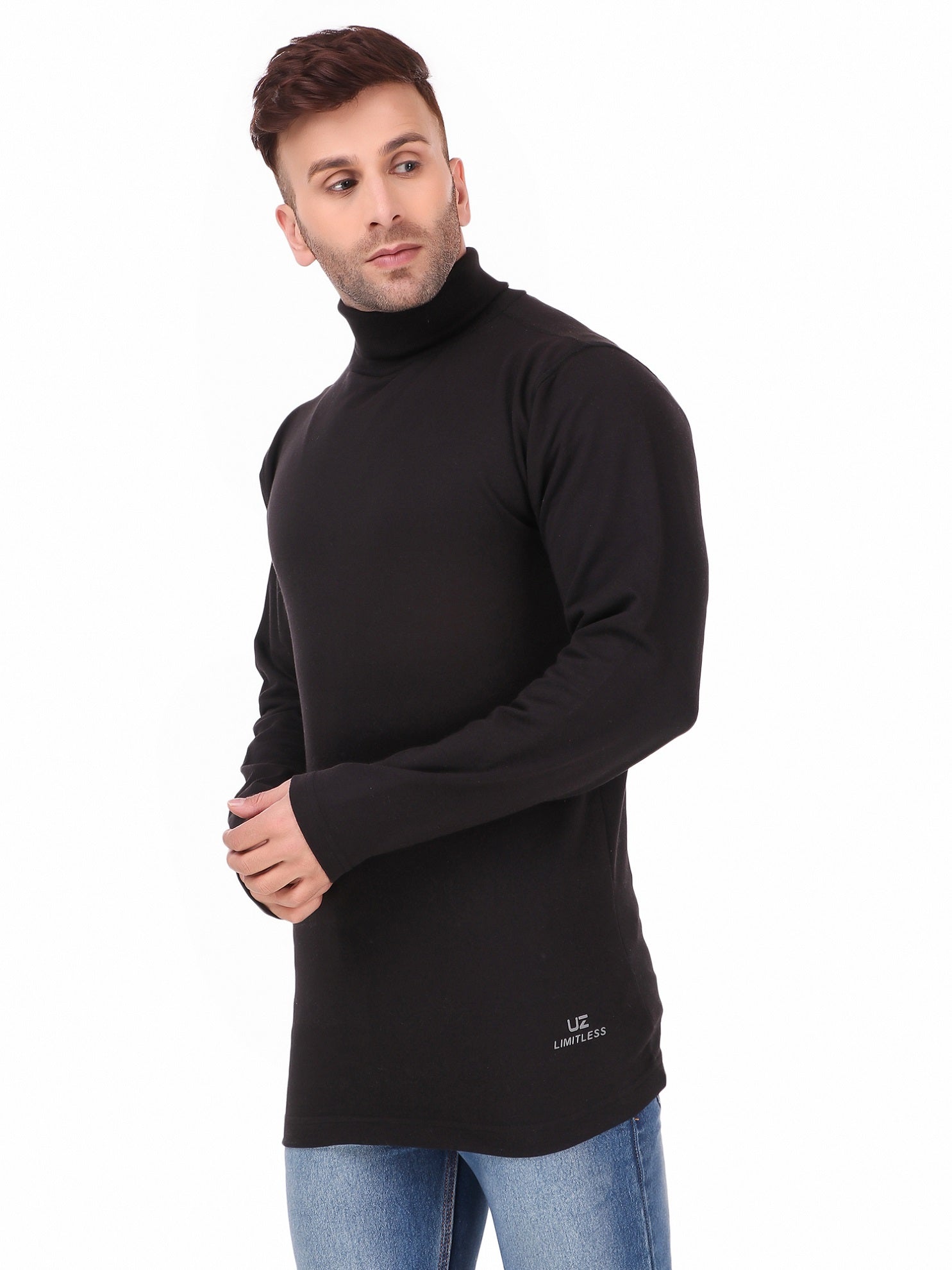 Men s Cotton Solid Full Sleeve Turtle Neck T Shirt for Men