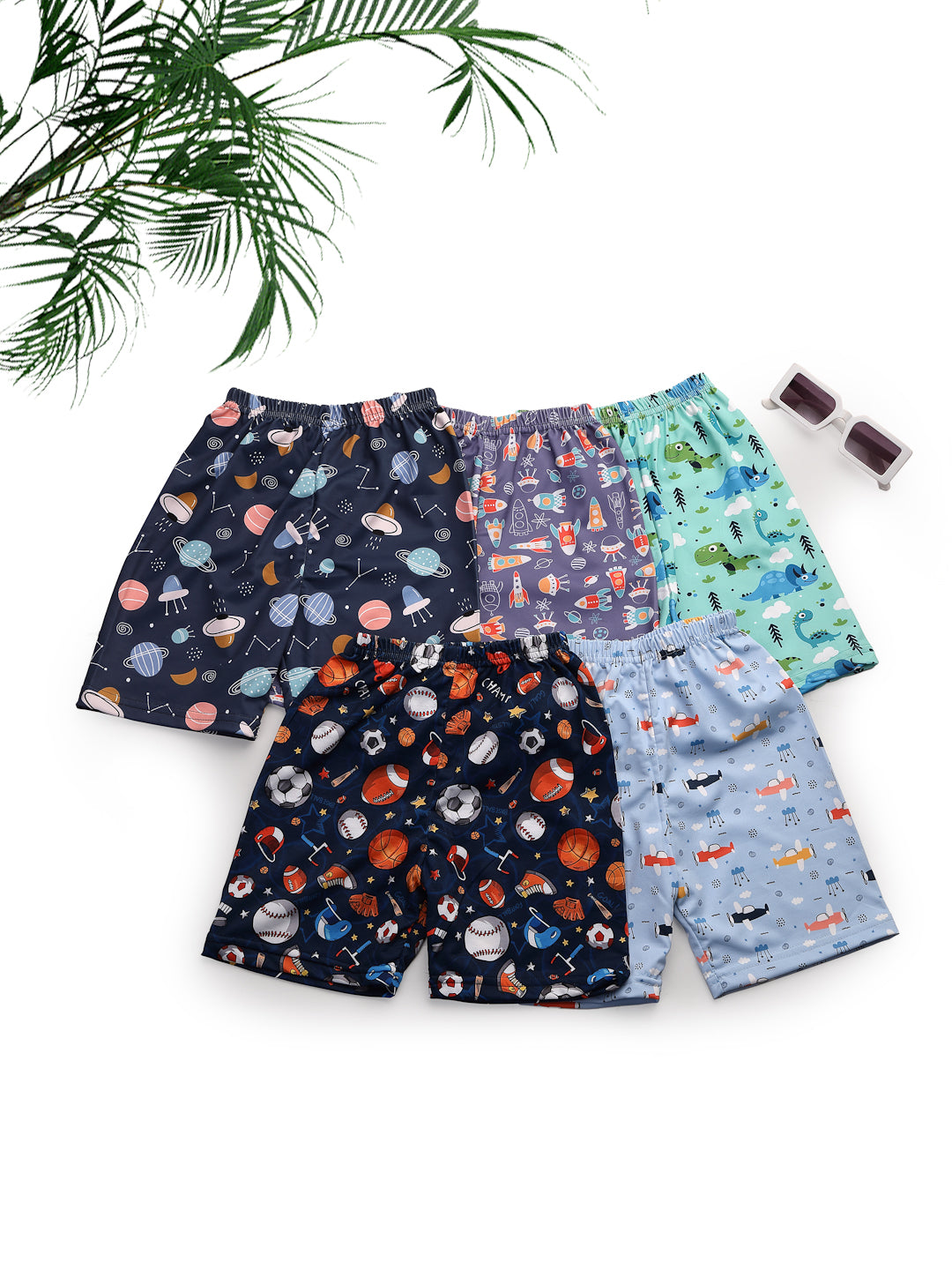 UZARUS 100% Soft Casual Printed KIDS Shorts for Boys and Girls - Regular Fit (Pack of 5)