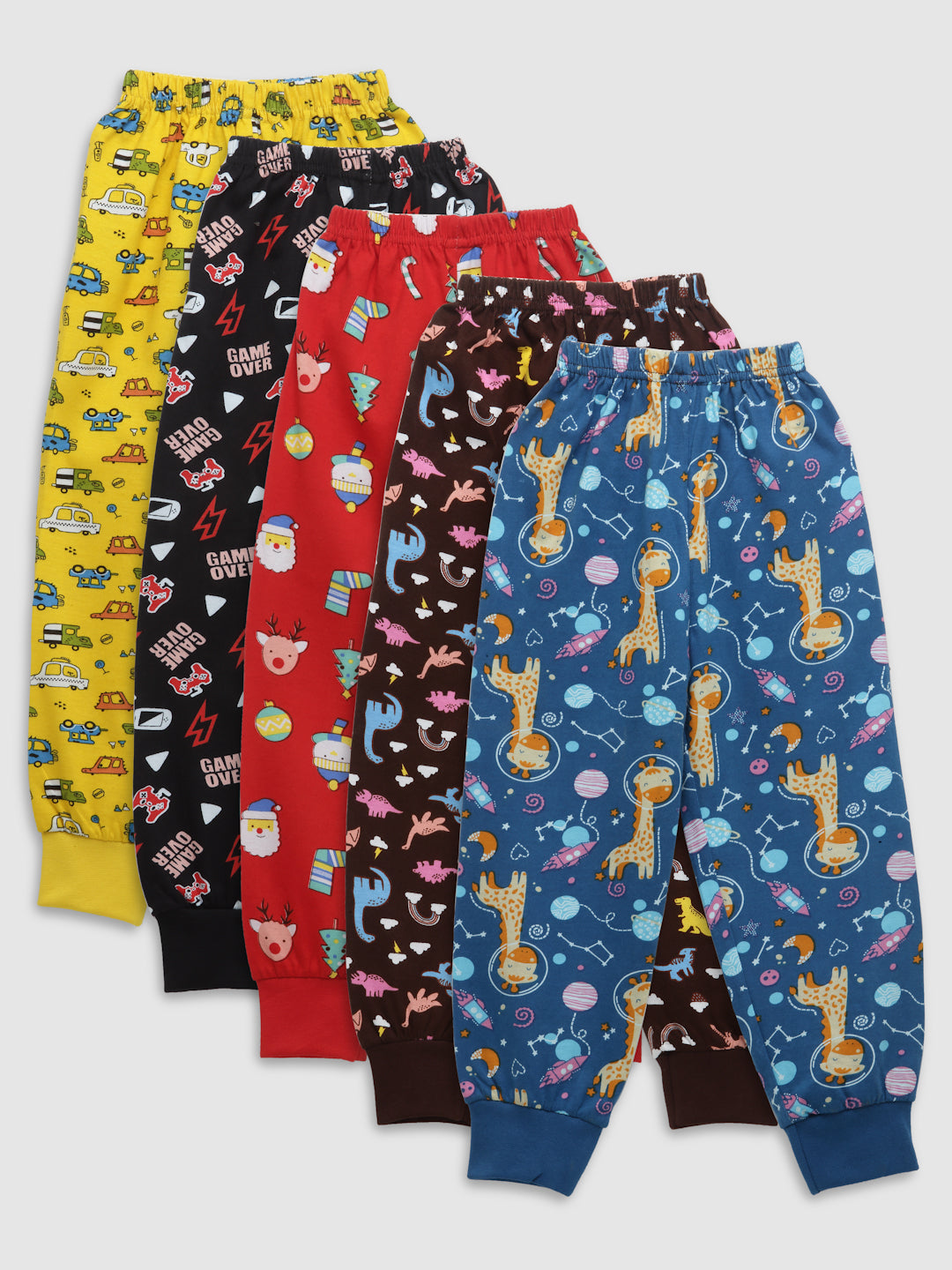 Uzarus Cotton Pajama Pants with All Over Print for Boys and Girls (Bright Colors)(Regular Fit)(Pack of 5)