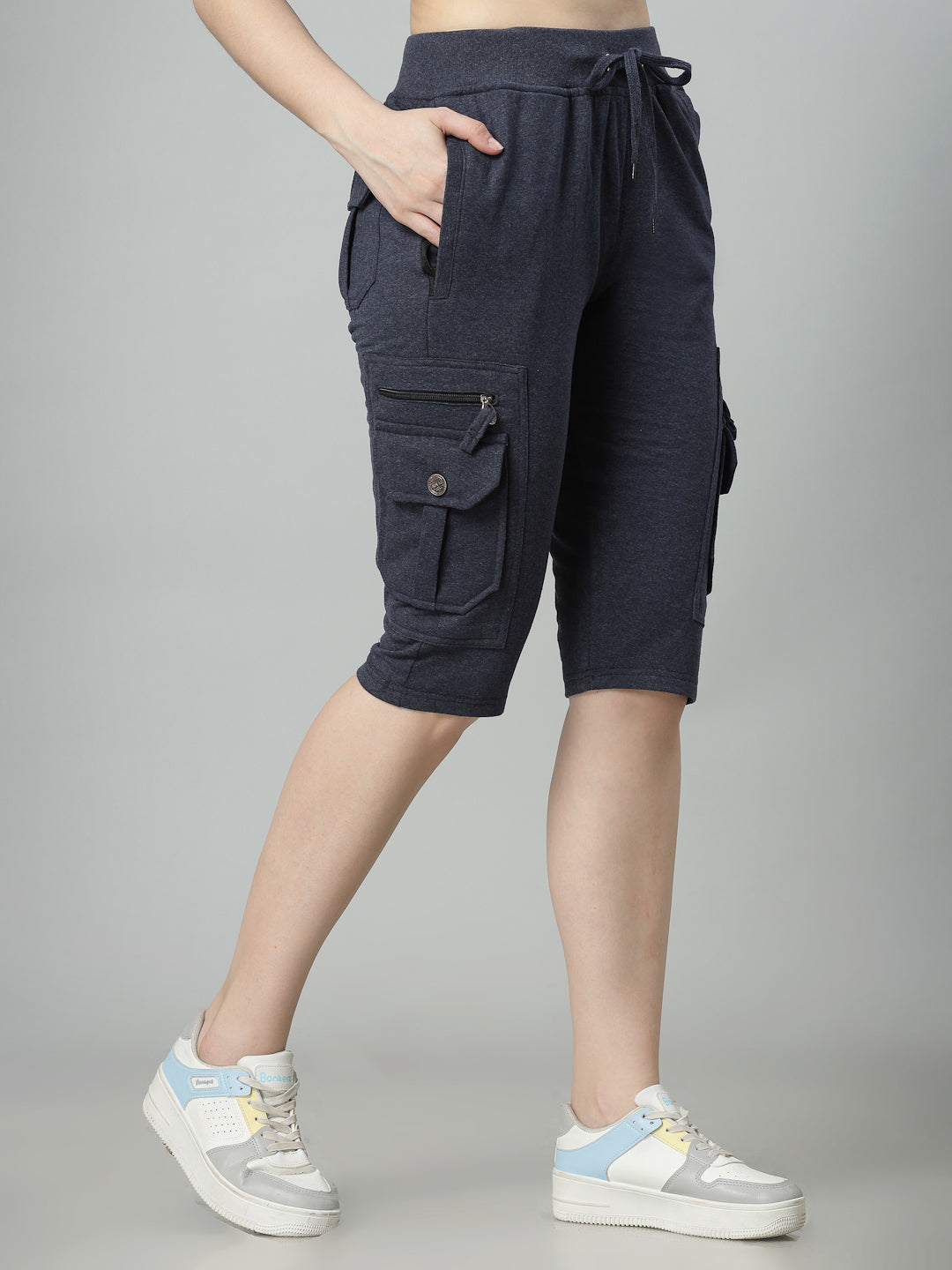 Women's Cargo Capri Shorts With 9 Zippered Pockets