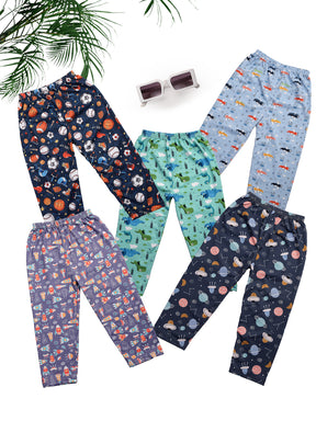 Uzarus Relaxed Pajama Pants with All Over Print for Boys and Girls (Bright Colors)(Regular Fit)(Pack of 5)