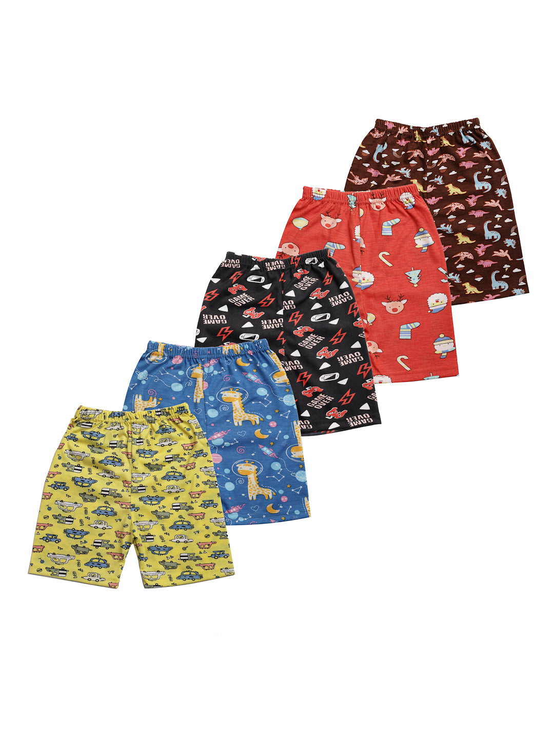 UZARUS 100% Soft Casual Printed KIDS Shorts for Boys and Girls - Regular Fit (Pack of 5)