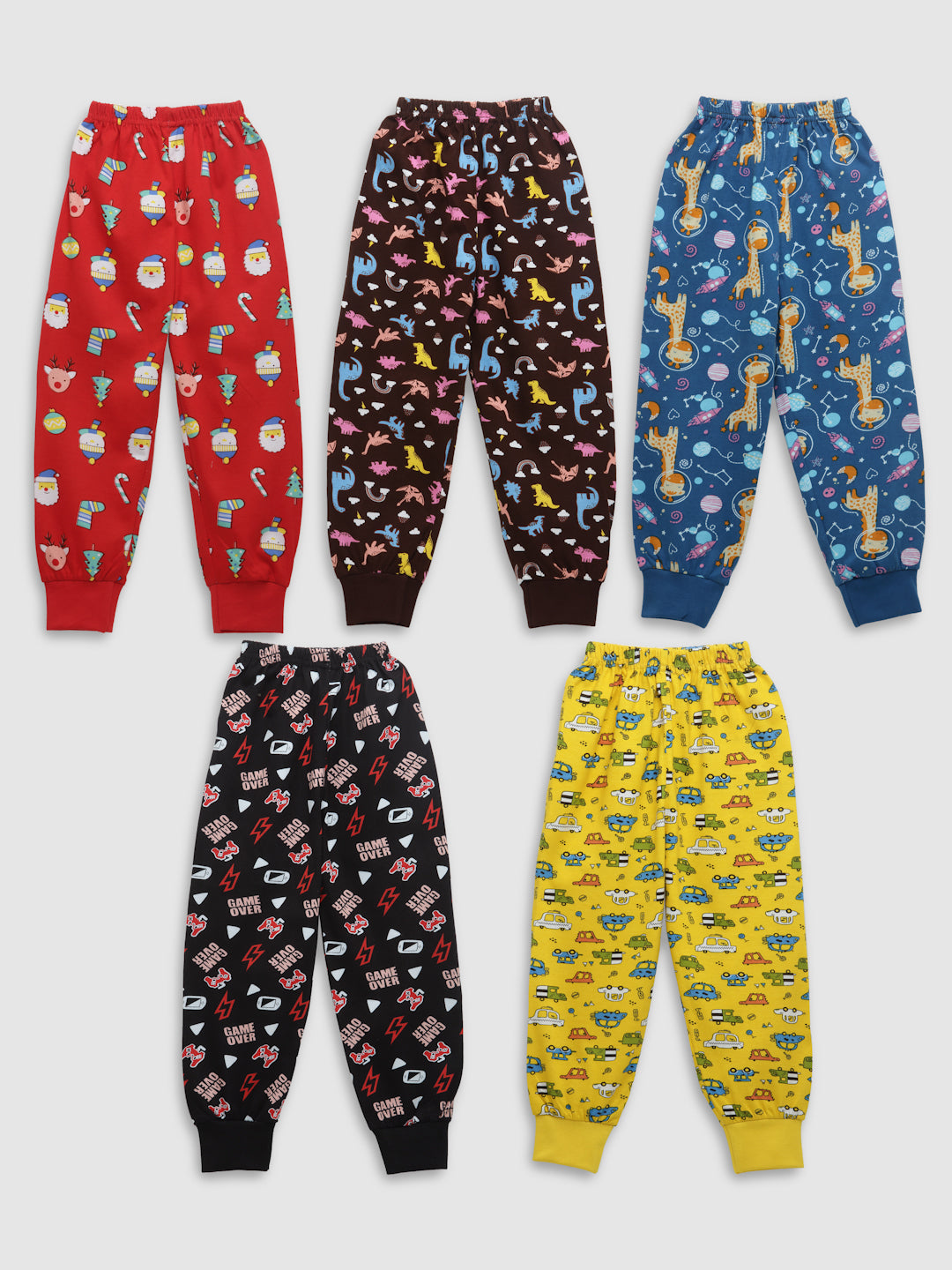 Uzarus Cotton Pajama Pants with All Over Print for Boys and Girls (Bright Colors)(Regular Fit)(Pack of 5)