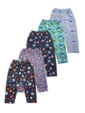 Uzarus Relaxed Pajama Pants with All Over Print for Boys and Girls (Bright Colors)(Regular Fit)(Pack of 5)