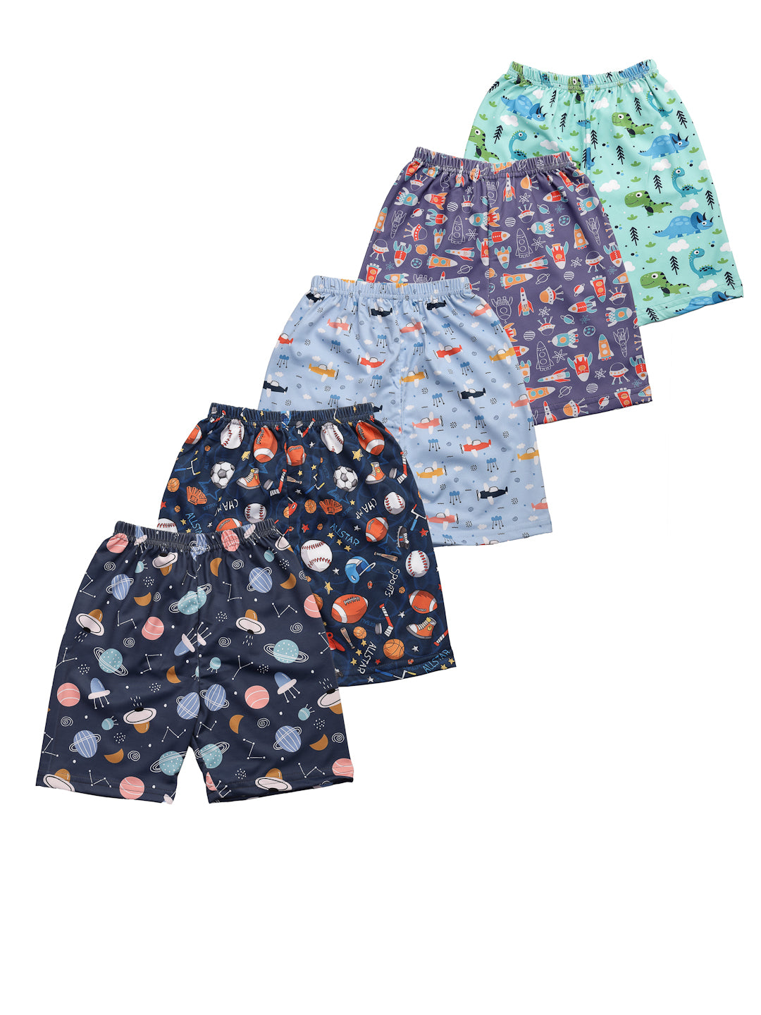 UZARUS 100% Soft Casual Printed KIDS Shorts for Boys and Girls - Regular Fit (Pack of 5)