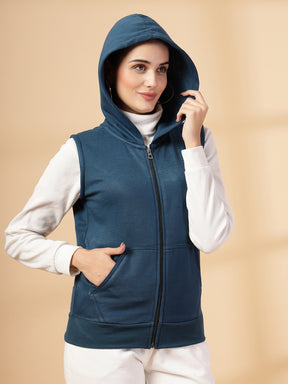 UZARUS Women's Half Sleeves Cotton Fleece Premium Jacket with Hood