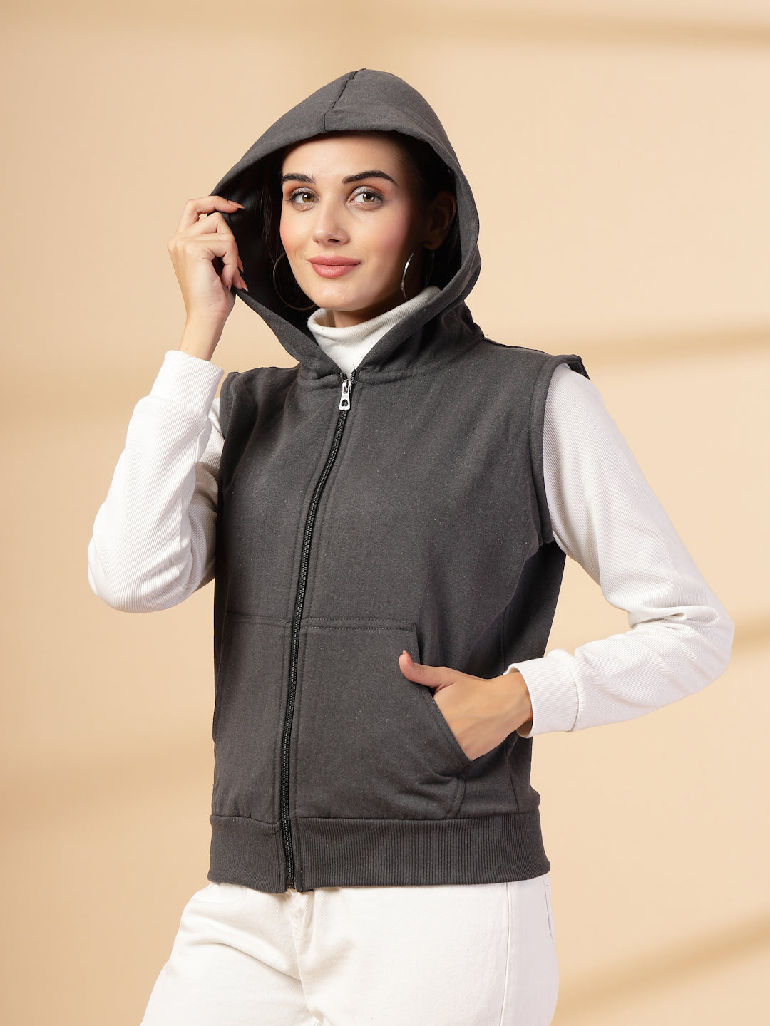 UZARUS Women's Half Sleeves Cotton Fleece Premium Jacket with Hood