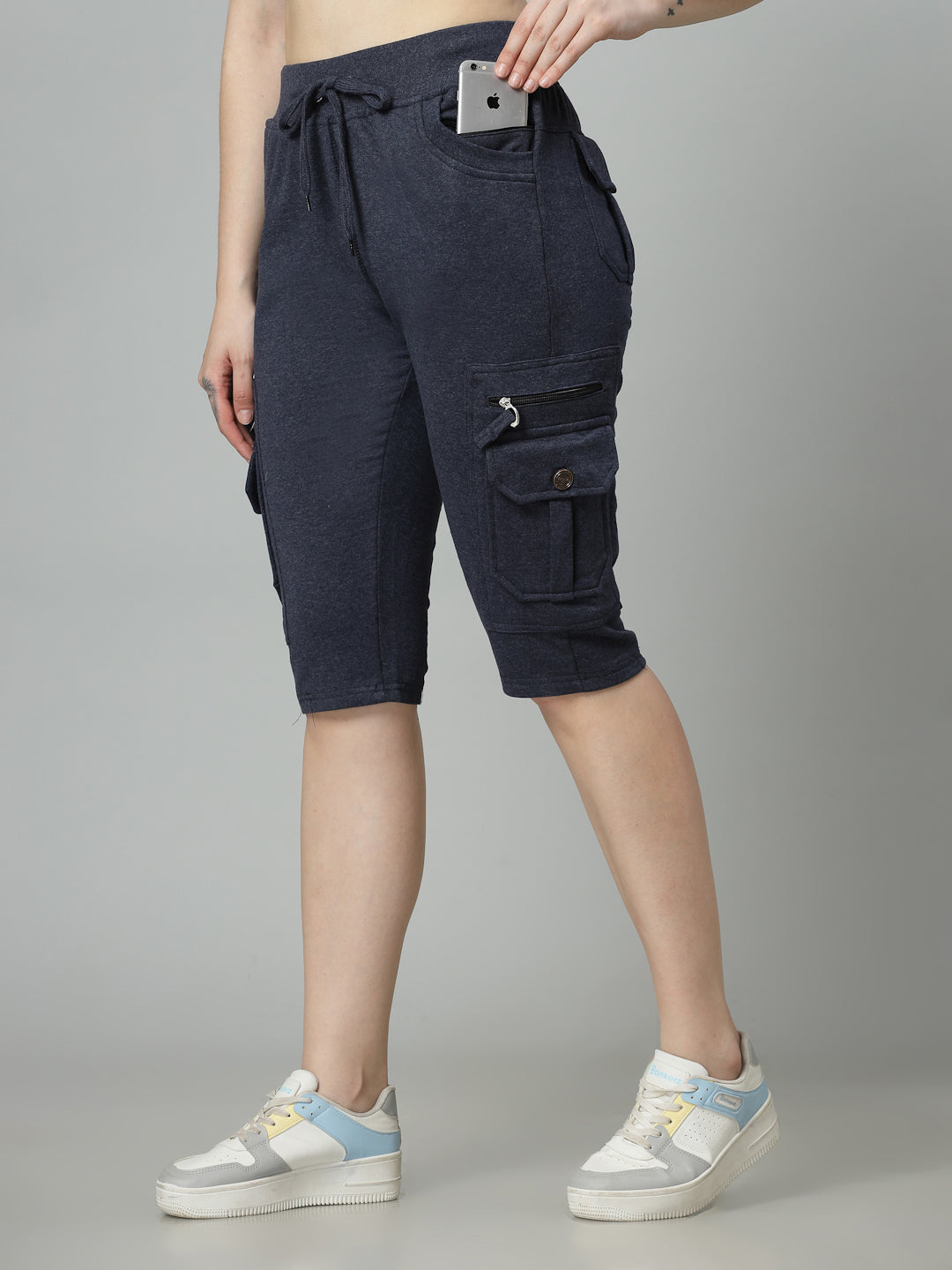 Women's Cargo Capri Shorts With 9 Zippered Pockets