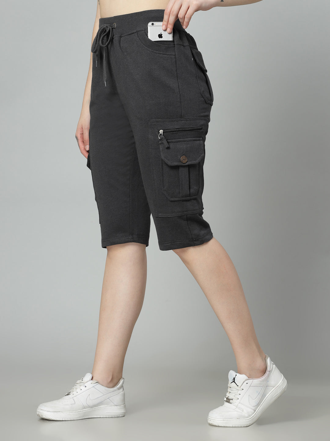 Women's Cargo Capri Shorts With 9 Zippered Pockets