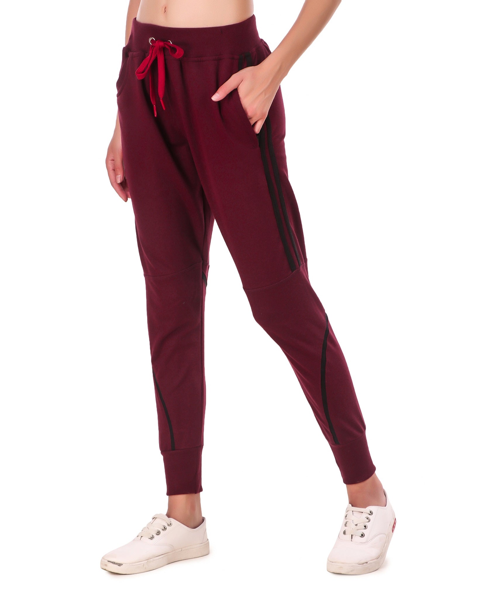 Buy Women Maroon Regular Fit Solid Casual Track Pants Online - 610132