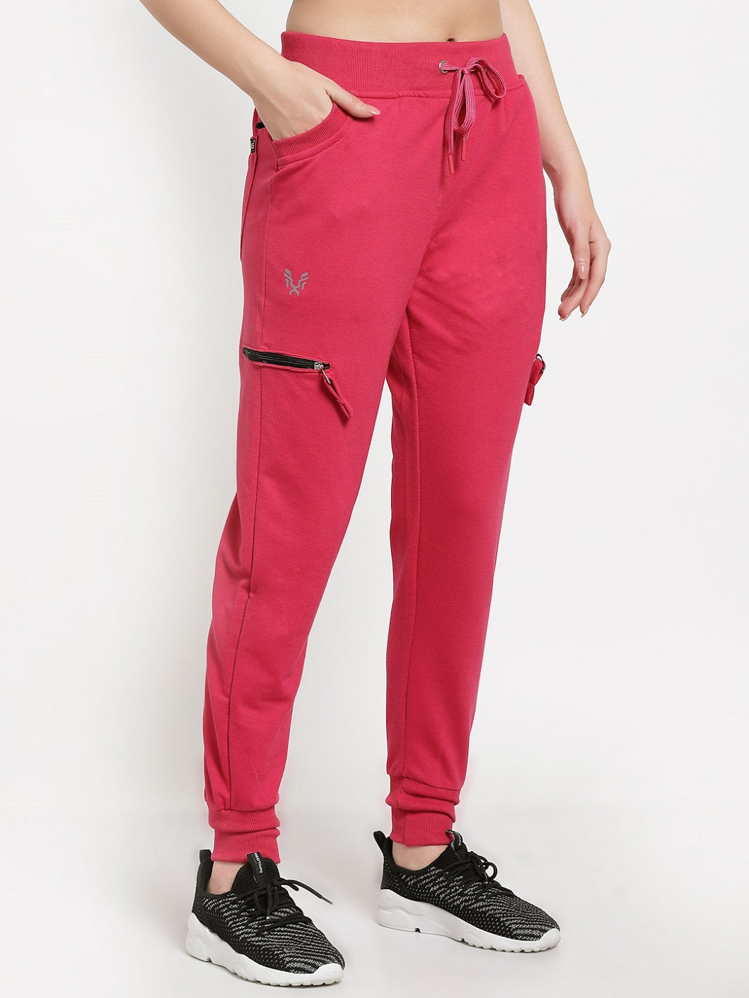 Women's Cotton Slim Fit Cargo Joggers Track Pants with 4 Zippered Pockets