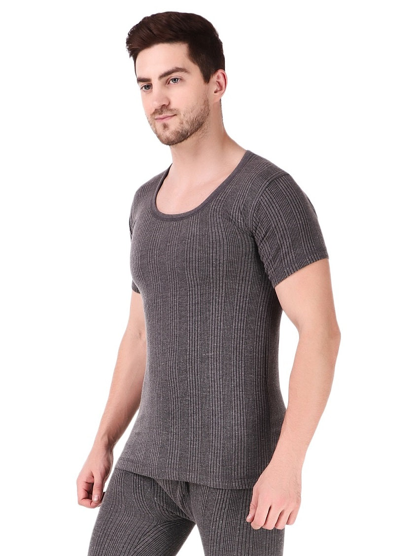 Zoiro Men's Cotton Rich, Triple insulated, Solid, Half sleeve, Round neck  fitted Thermal Vest